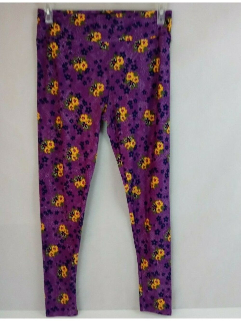 New Lularoe Tall & Curvy Leggings Deep Purple With Yellow & Blue Floral Design